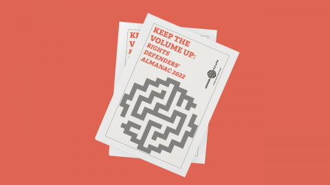The cover of the publication Keep the Volume Up: Rights Defenders’ Almanac