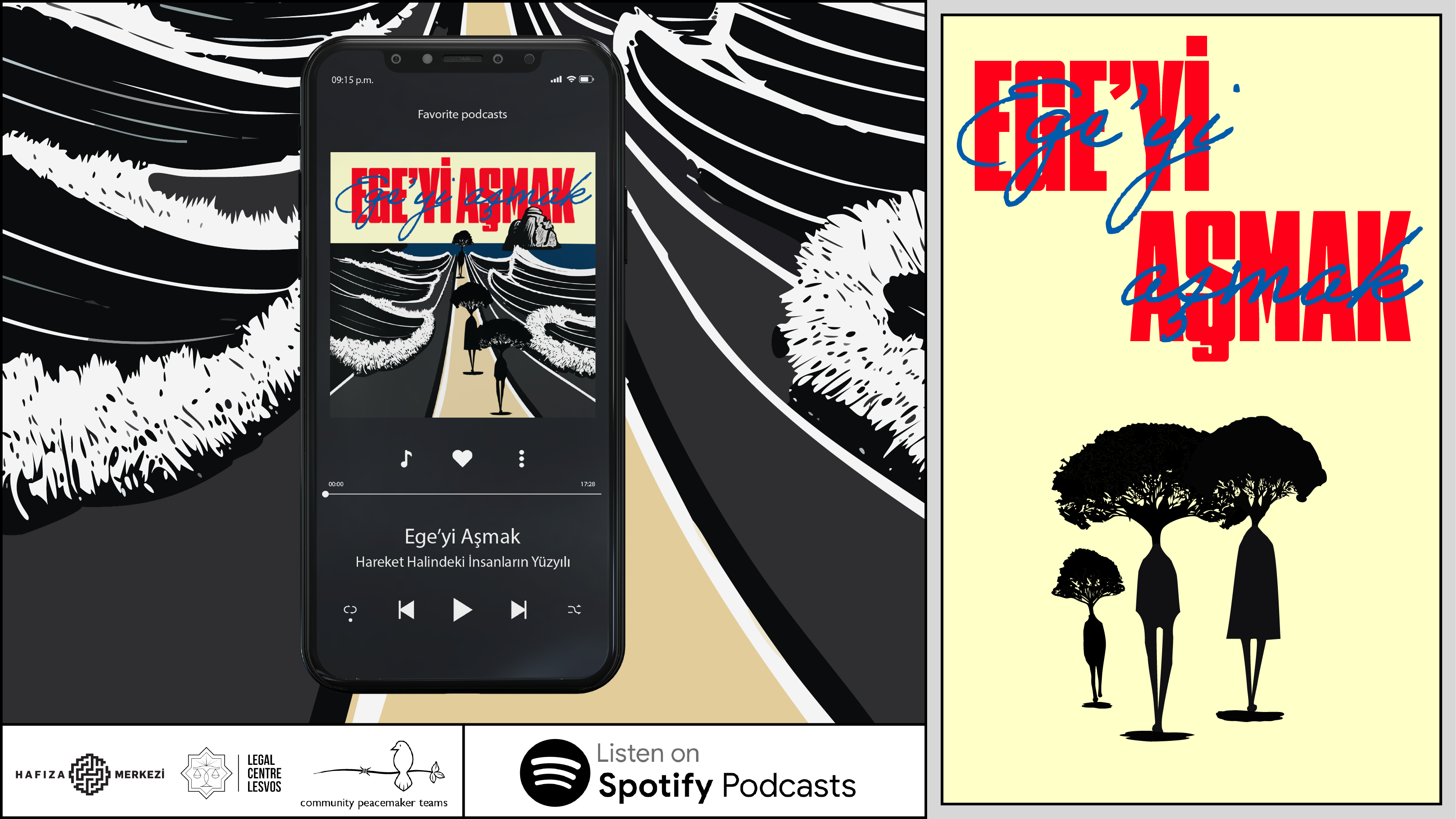 Ege'yi Aşmak podcast serisinin kapak görseli ve logosunu gösteren üç boyutlu çalışma.